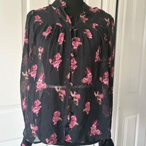 Anthropologie Black Sheer Floral blouse small